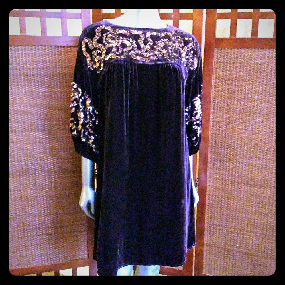 🎀Nanette Lepore Purple Sequins Puff Sleeve Dress